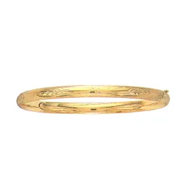 10K Yellow Gold High-Polish Dome Florentine Bangle Bracelet - Elegant 7-Inch Design