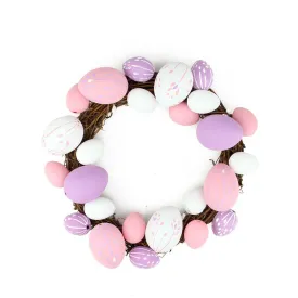 10" Pastel Pink, Purple and White Floral Stem Easter Egg Spring Grapevine Wreath