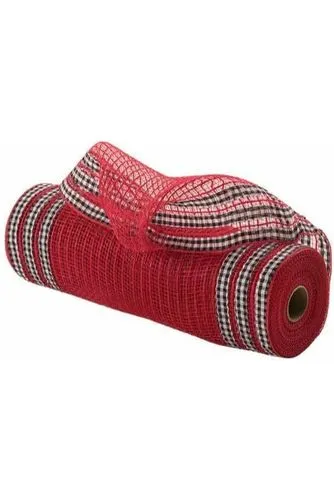 10" Patterned Edge Mesh Ribbon: Jute & Red Buffalo Plaid (10 Yards)