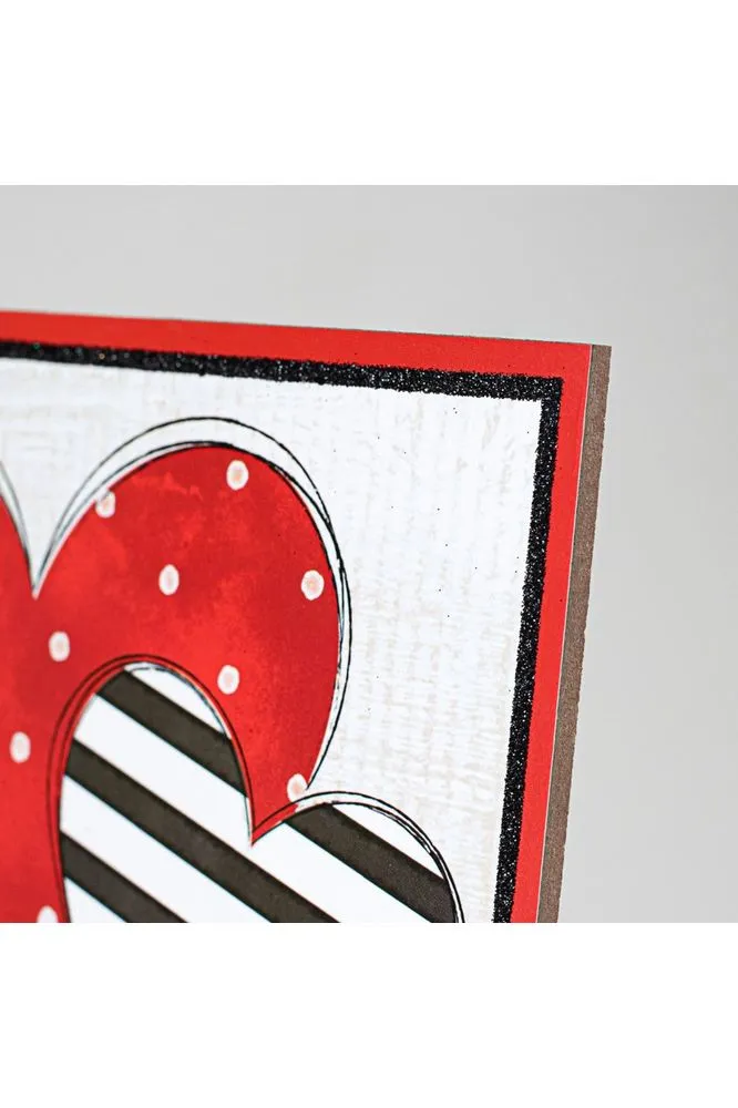 10" Wooden Sign: Be Mine Hearts Glitter