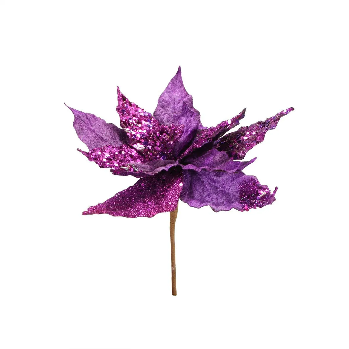 11" Elegant Purple Velveteen Artificial Christmas Poinsettia Flower Pick