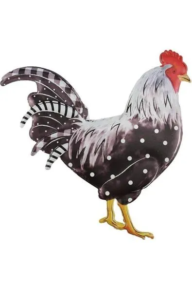 12" Metal Rooster Hanger: Black/White Polka Dots