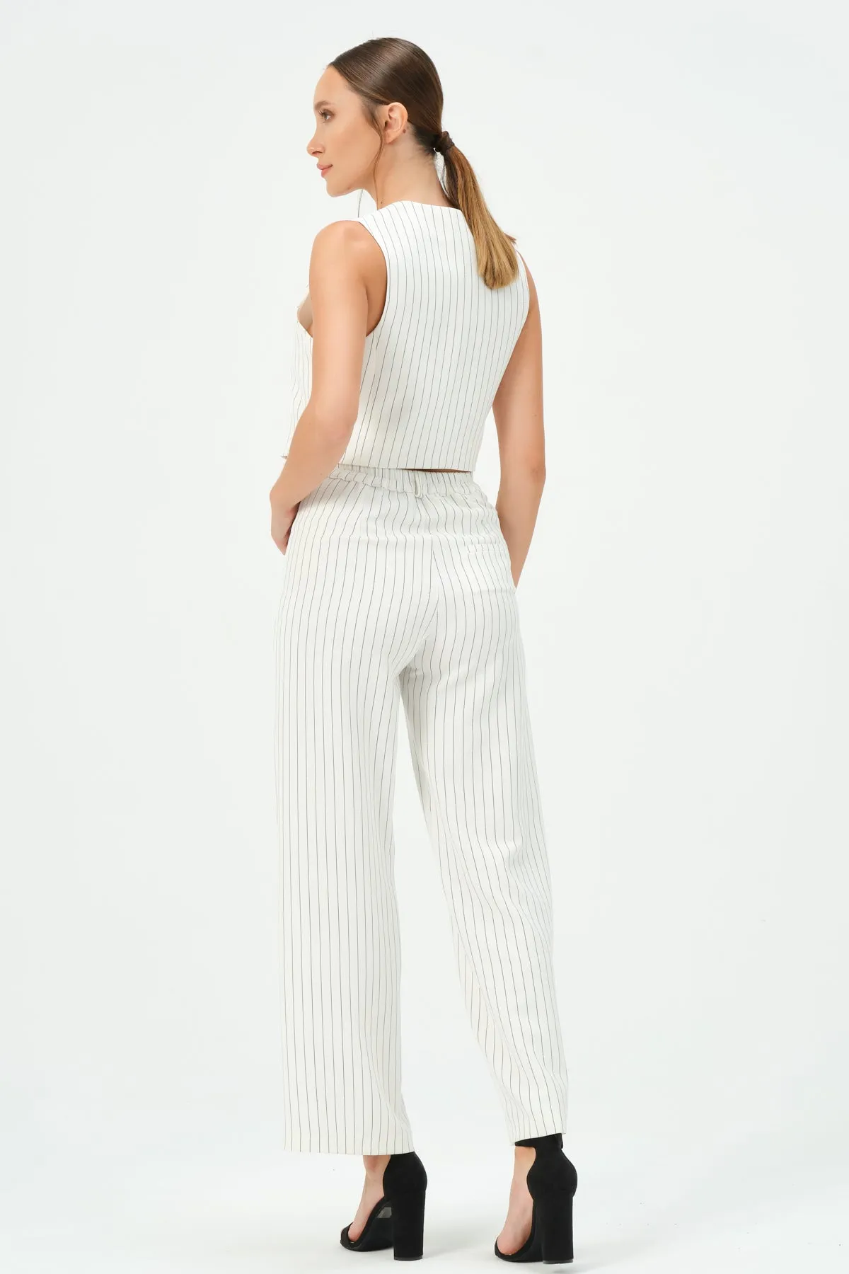 135-Grace Pants Wide Leg White Striped B.