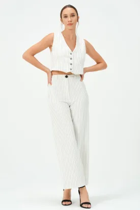 135-Grace Pants Wide Leg White Striped B.