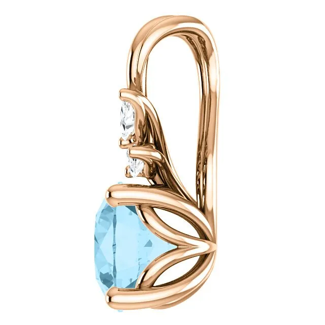 14KT GOLD 0.75 CT AQUAMARINE & 0.10 CTW DIAMOND FLORAL PENDANT