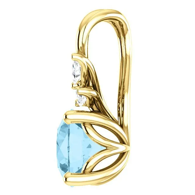 14KT GOLD 0.75 CT AQUAMARINE & 0.10 CTW DIAMOND FLORAL PENDANT