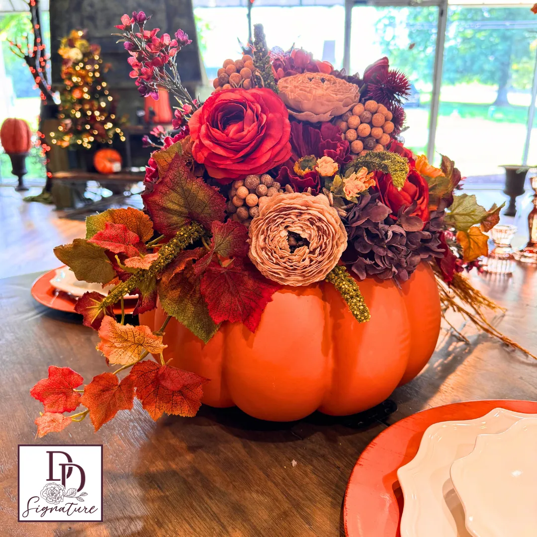 14" Field Of Flowers Pumpkin Signature Fall Centerpiece