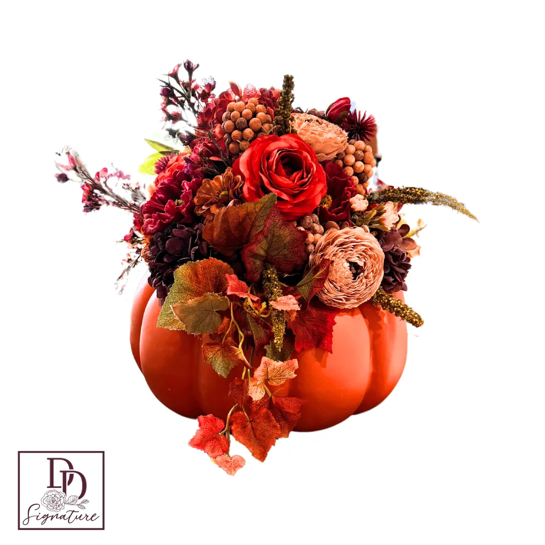 14" Field Of Flowers Pumpkin Signature Fall Centerpiece