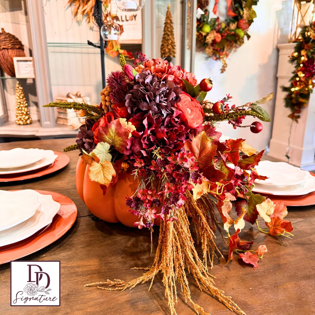 14" Field Of Flowers Pumpkin Signature Fall Centerpiece