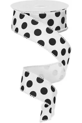 1.5" Big Polka Dot Ribbon: White & Black (10 Yards)