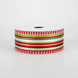 1.5" Christmas Stripes With Striped Edge Ribbon (10 Yards)