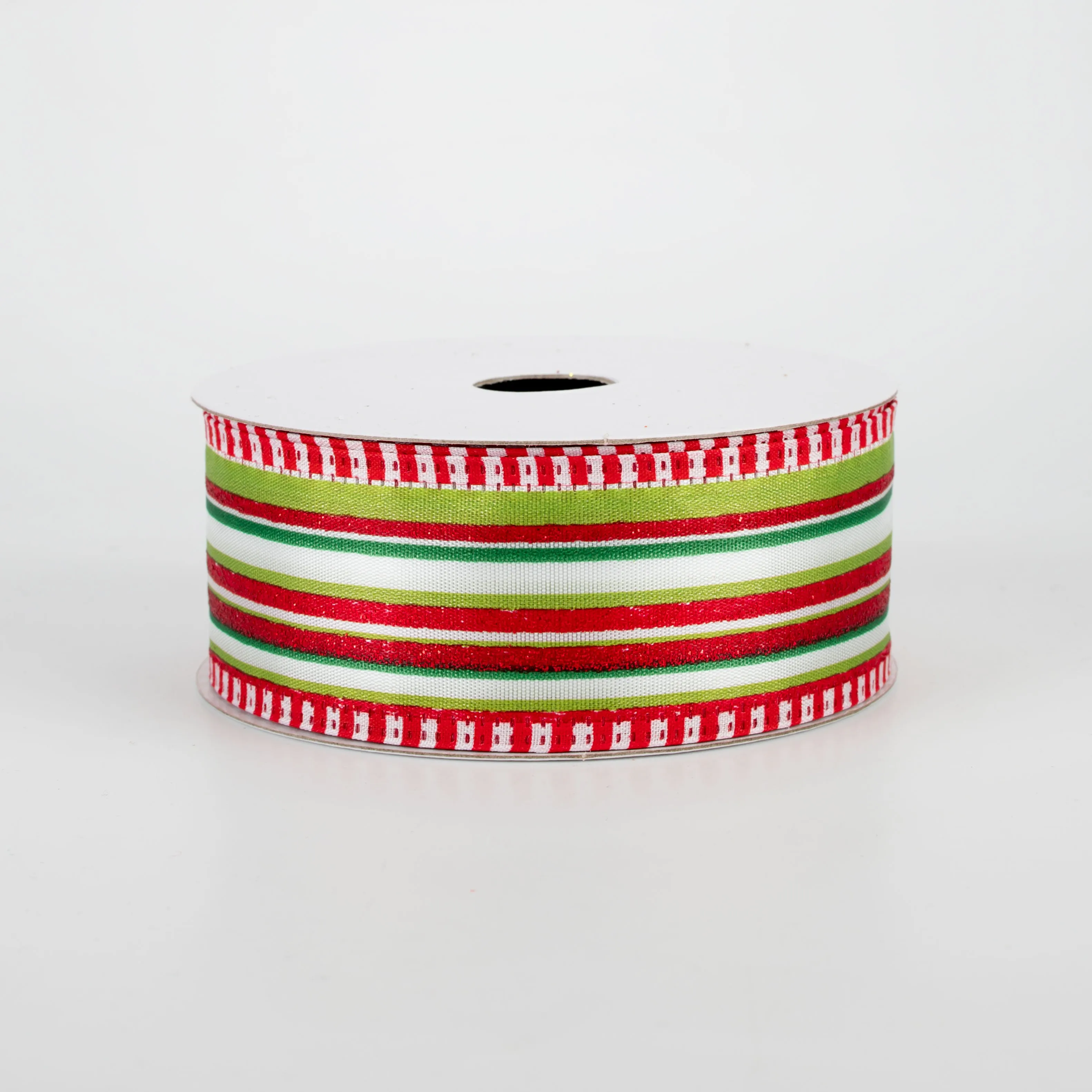 1.5" Christmas Stripes With Striped Edge Ribbon (10 Yards)