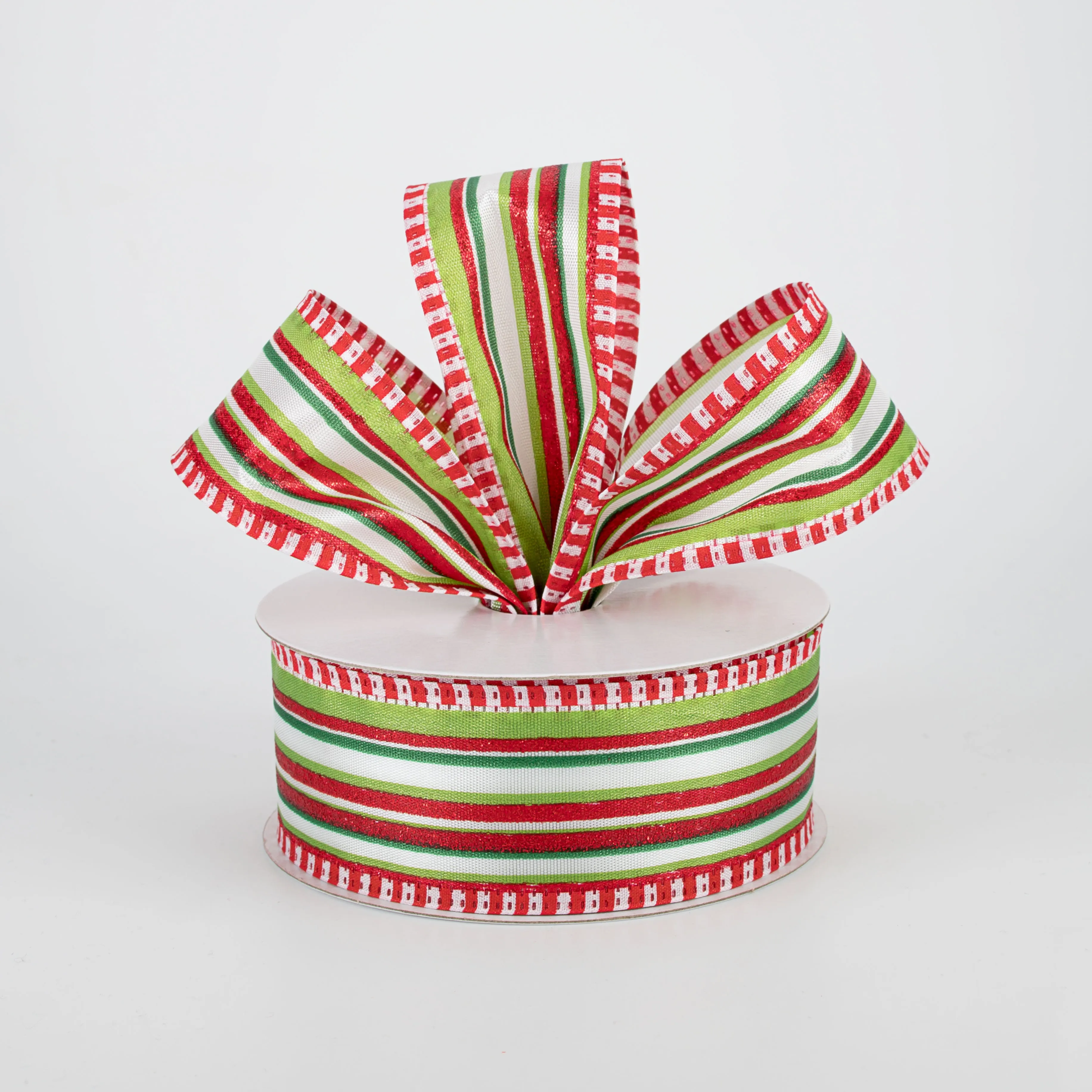 1.5" Christmas Stripes With Striped Edge Ribbon (10 Yards)