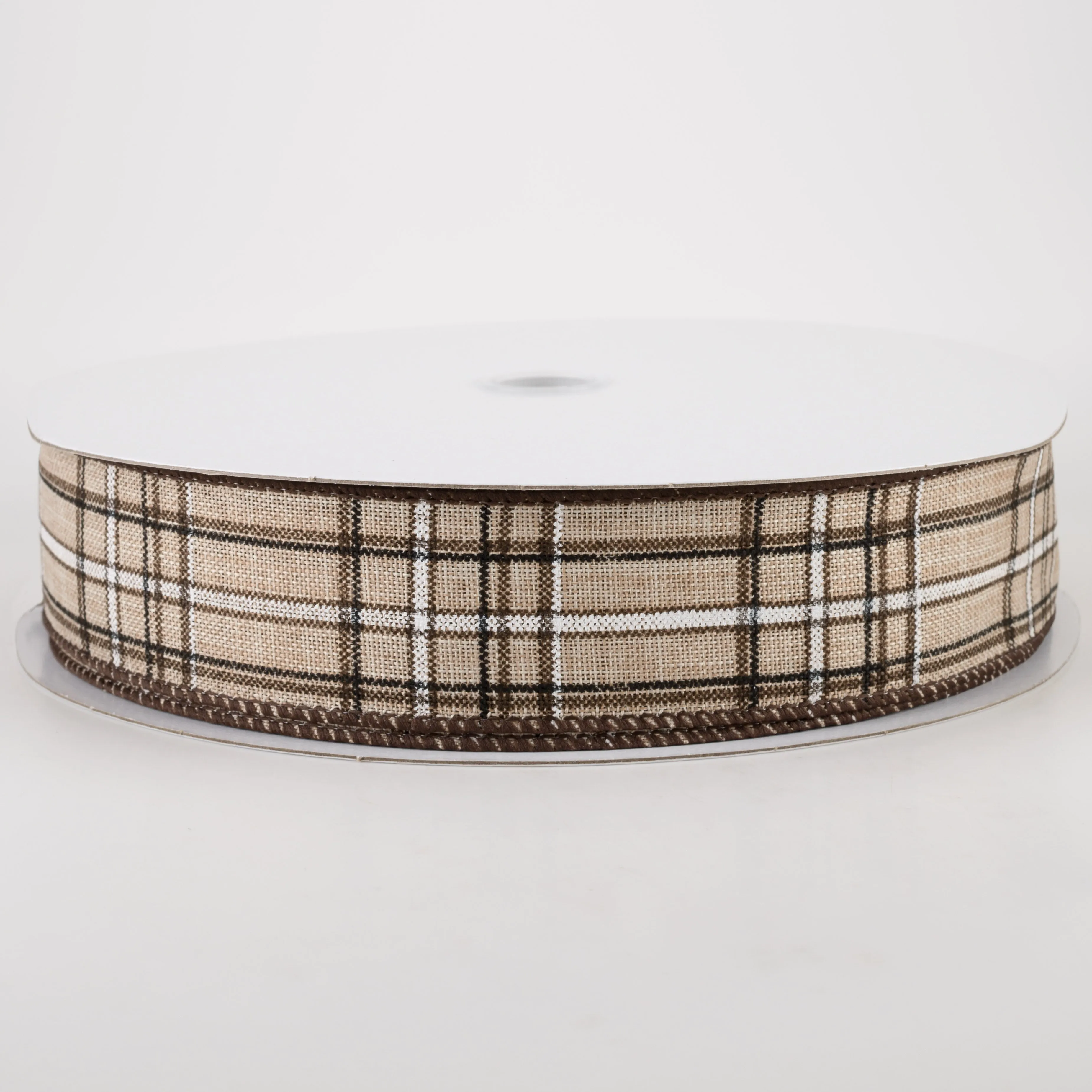 1.5" Cornelia Plaid Ribbon: Brown, Black & White (50 Yards)