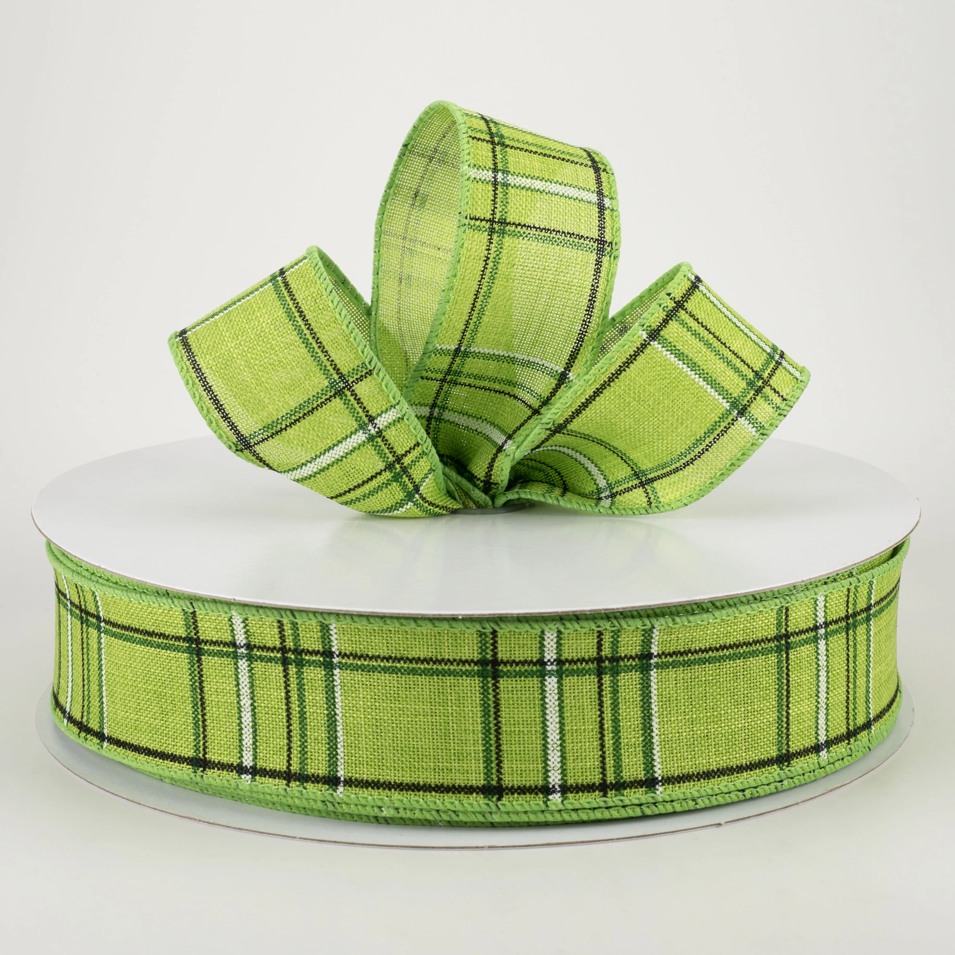 1.5" Cornelia Plaid Ribbon: Green, White & Black (50 Yards)