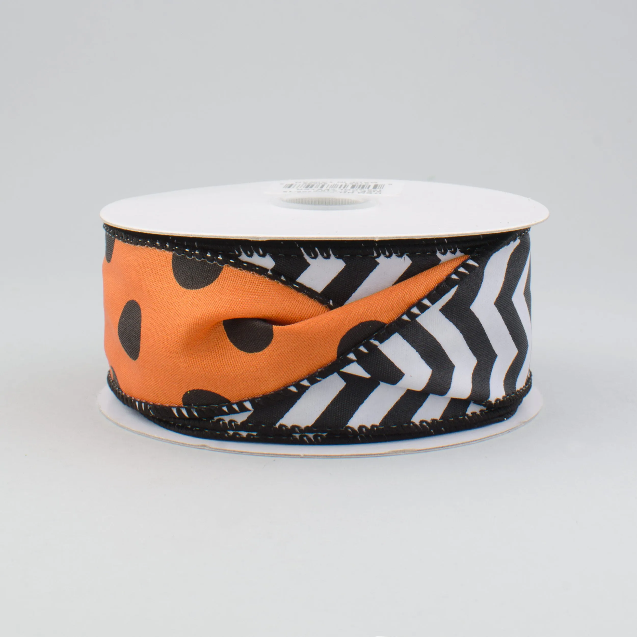 1.5" Double Sided Halloween Chevron/Polka Dot Ribbon: Orange, Black, White (10 Yards)