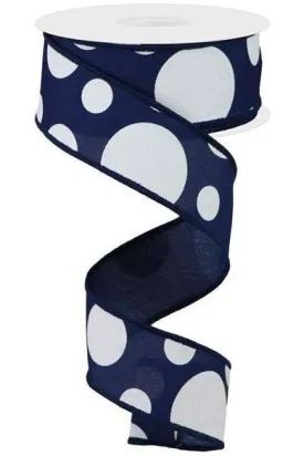 1.5" Giant Three Size Polka Dot Ribbon: Navy Blue (10 Yards)