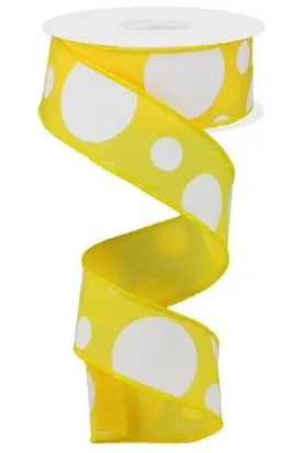 1.5" Giant Three Size Polka Dot Ribbon: Yellow & White (10 Yards)