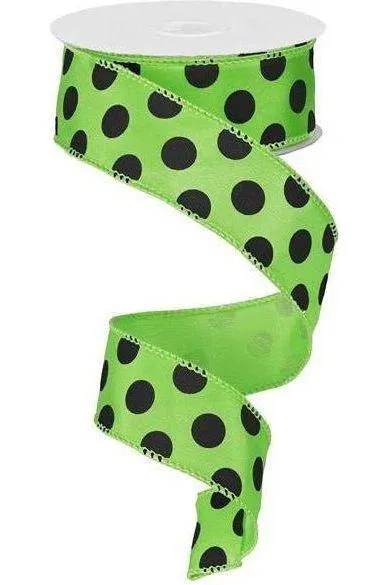 1.5" Large Polka Dot Ribbon: Lime Green & Black (10 Yards)