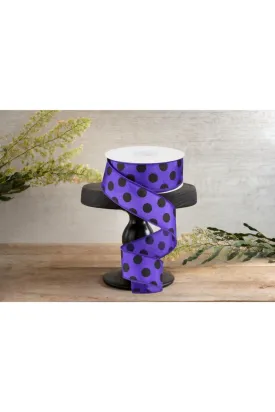 1.5" Large Polka Dot Ribbon: Purple & Black (10 Yards)