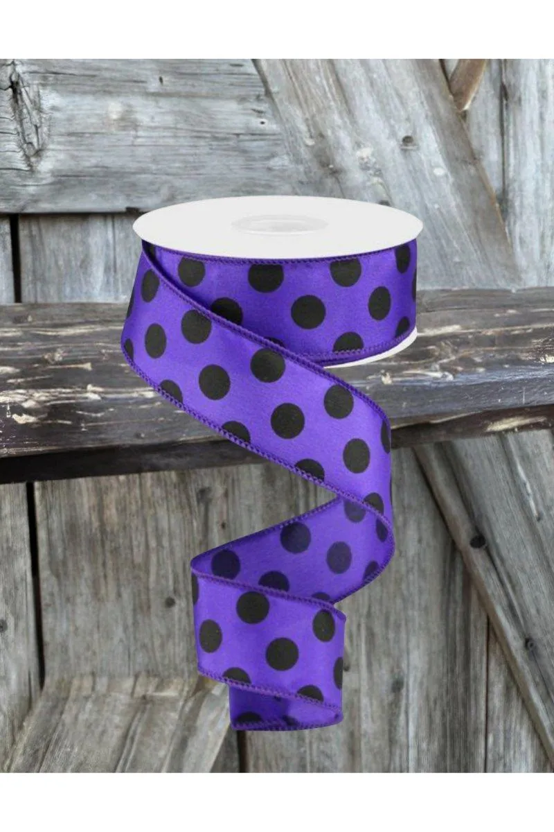 1.5" Large Polka Dot Ribbon: Purple & Black (10 Yards)