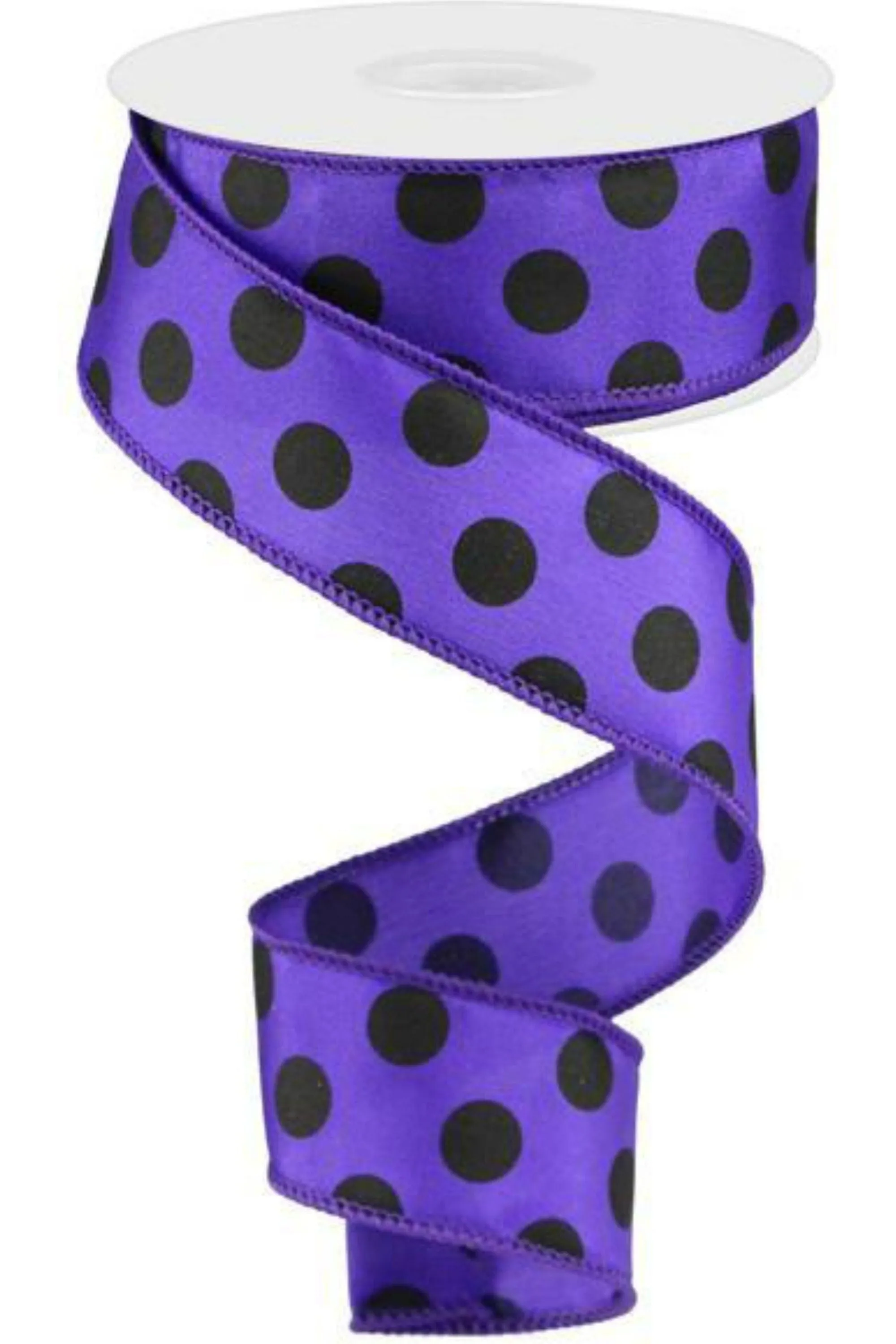 1.5" Large Polka Dot Ribbon: Purple & Black (10 Yards)