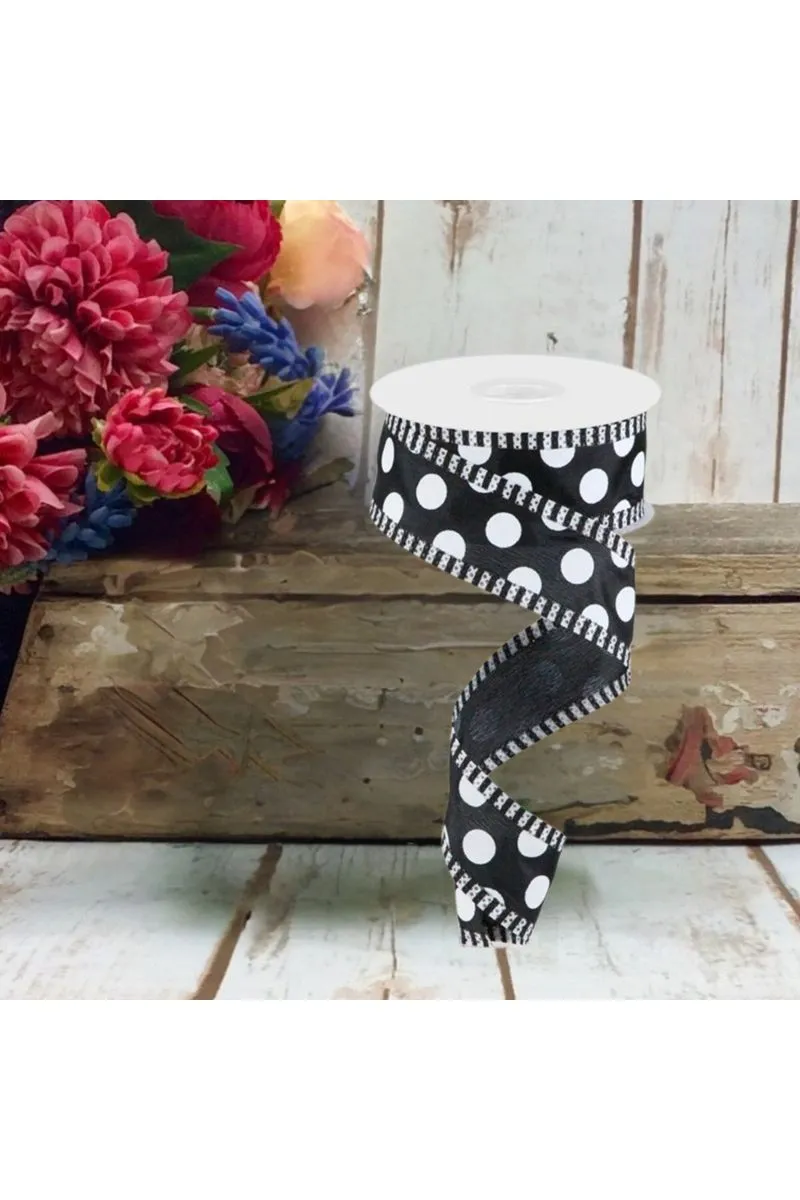 1.5" Large Polka Dot Stripe Ribbon: Black (10 Yards)