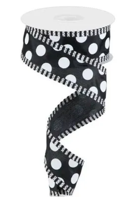 1.5" Large Polka Dot Stripe Ribbon: Black (10 Yards)