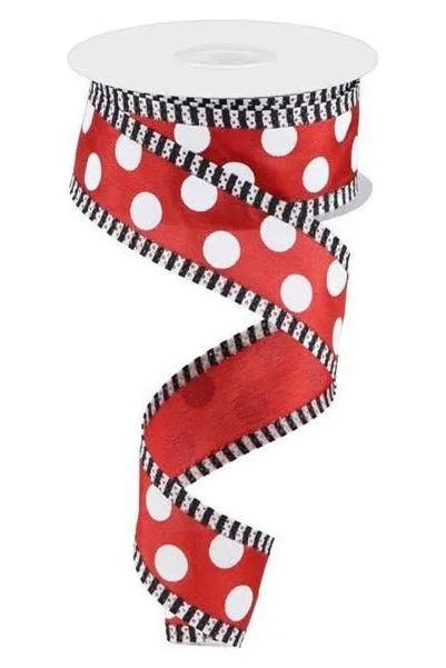 1.5" Large Polka Dot Stripe Ribbon: Red (10 Yards)