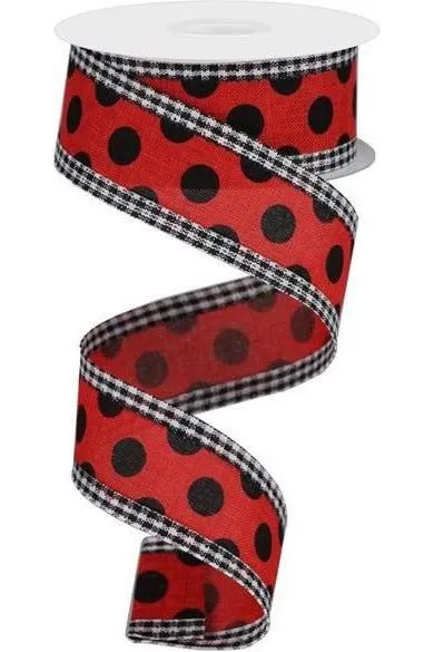 1.5" Medium Polka Dots Gingham Edge: Red & Black (10 Yards)