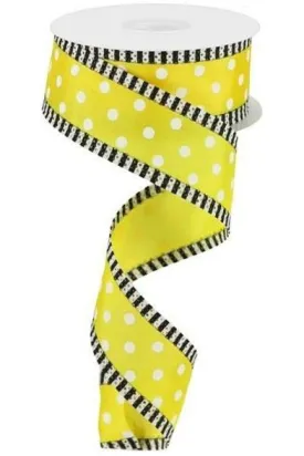 1.5" Small Polka Dot Stripe Ribbon: Yellow/White (10 Yards)