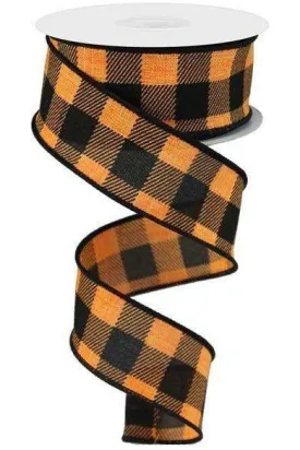 1.5" Striped Check on Royal Ribbon: Orange/Black (10 Yards)