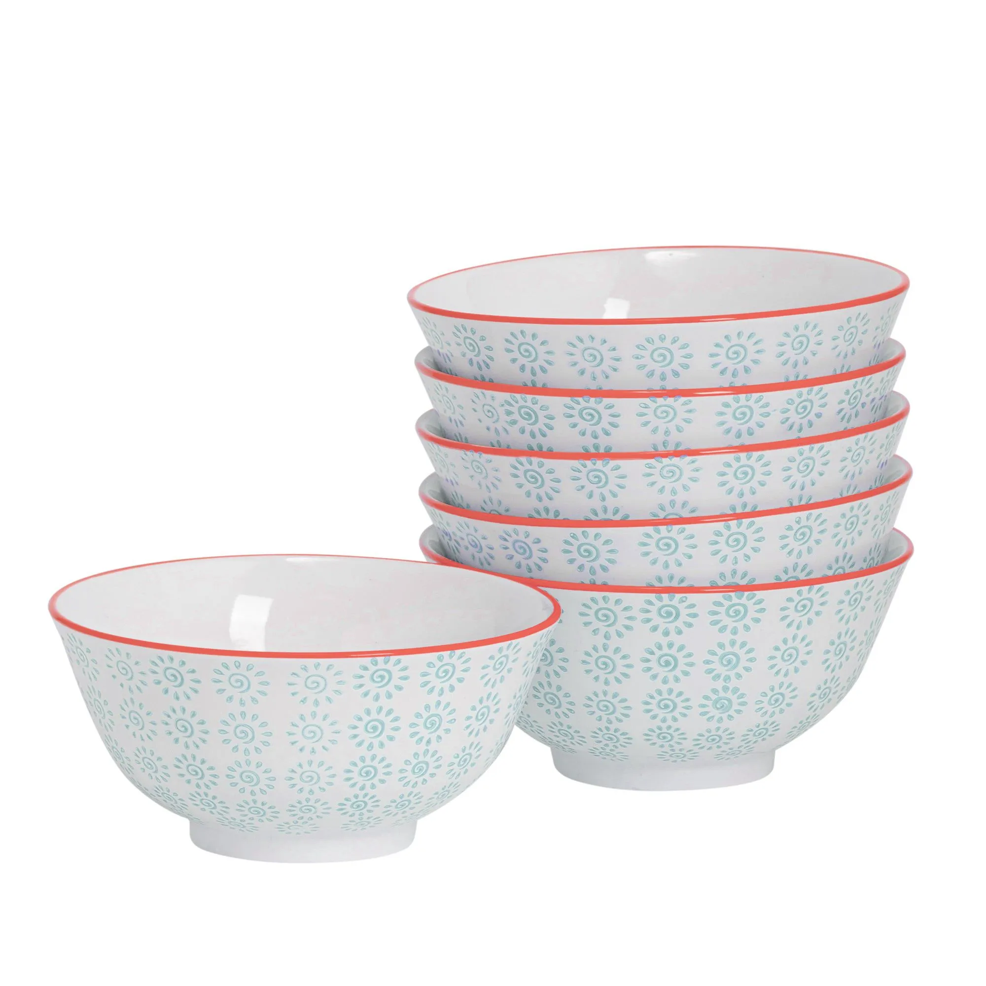 16cm Hand Printed Stoneware Cereal Bowls - Pack of Six - By Nicola Spring