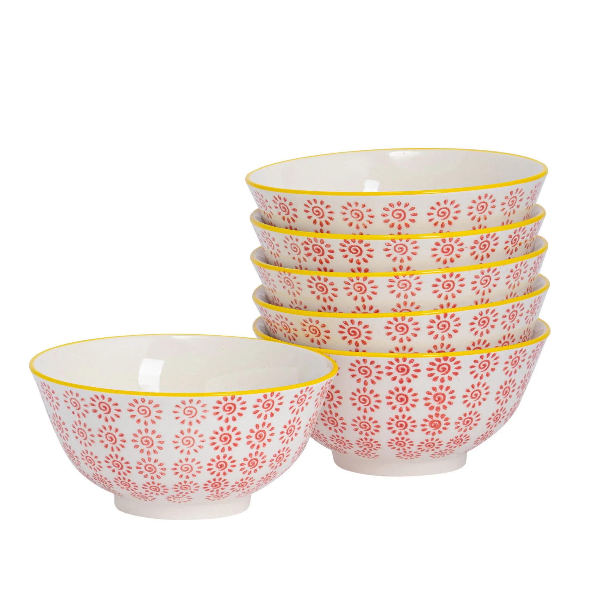 16cm Hand Printed Stoneware Cereal Bowls - Pack of Six - By Nicola Spring