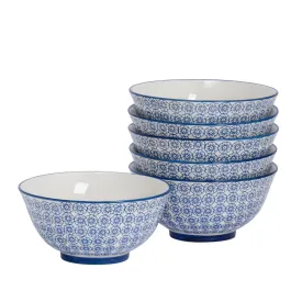 16cm Hand Printed Stoneware Cereal Bowls - Pack of Six - By Nicola Spring