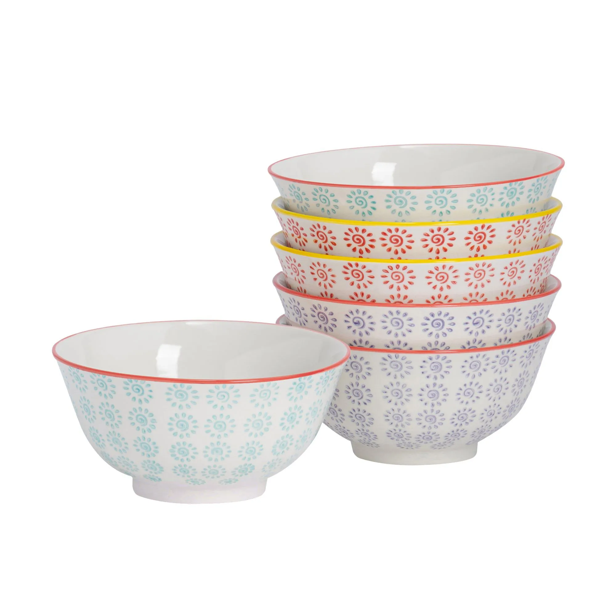 16cm Hand Printed Stoneware Cereal Bowls - Pack of Six - By Nicola Spring