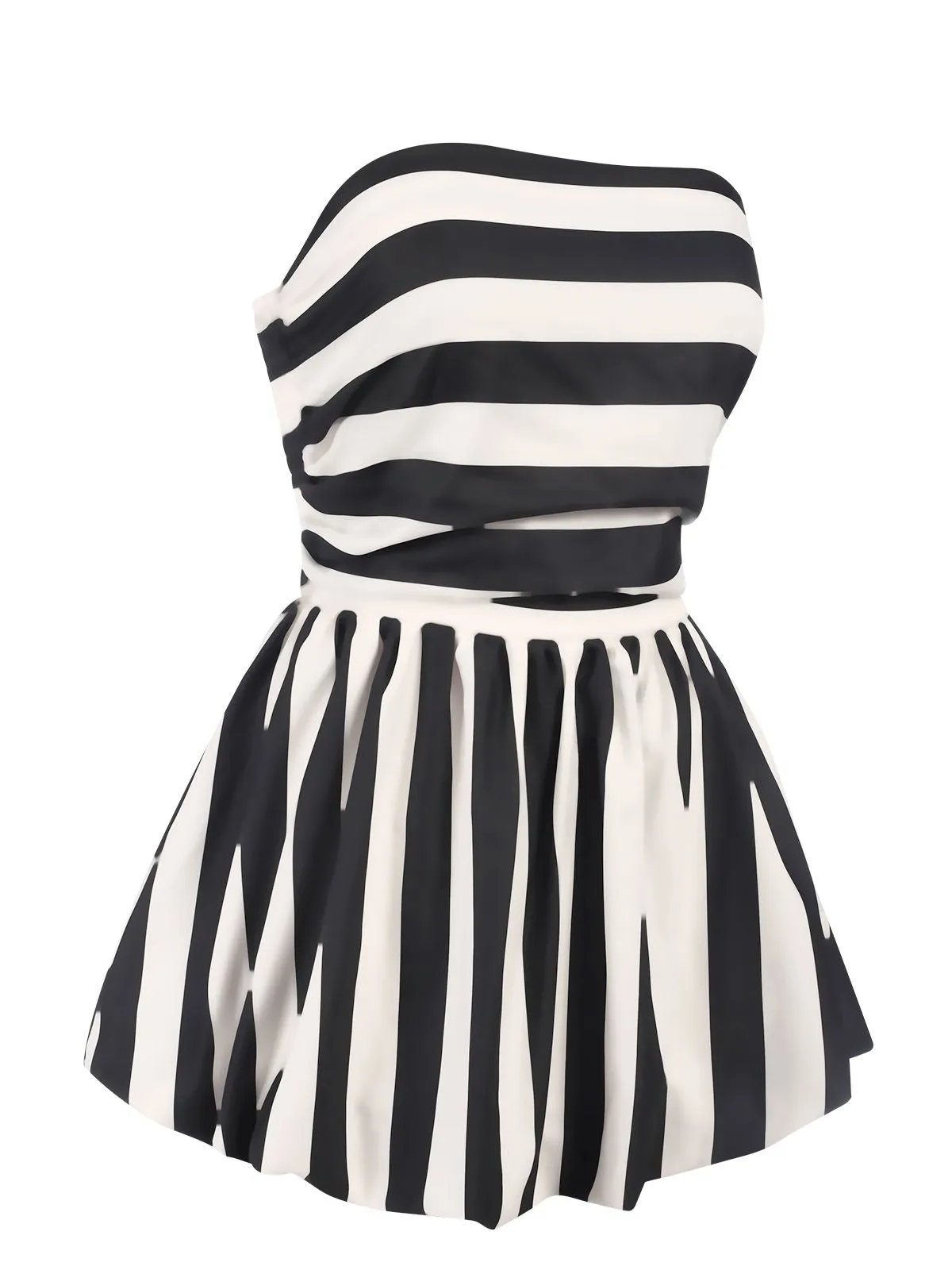 1930s Contrast Stripe Bandeau Pleated Puff Top