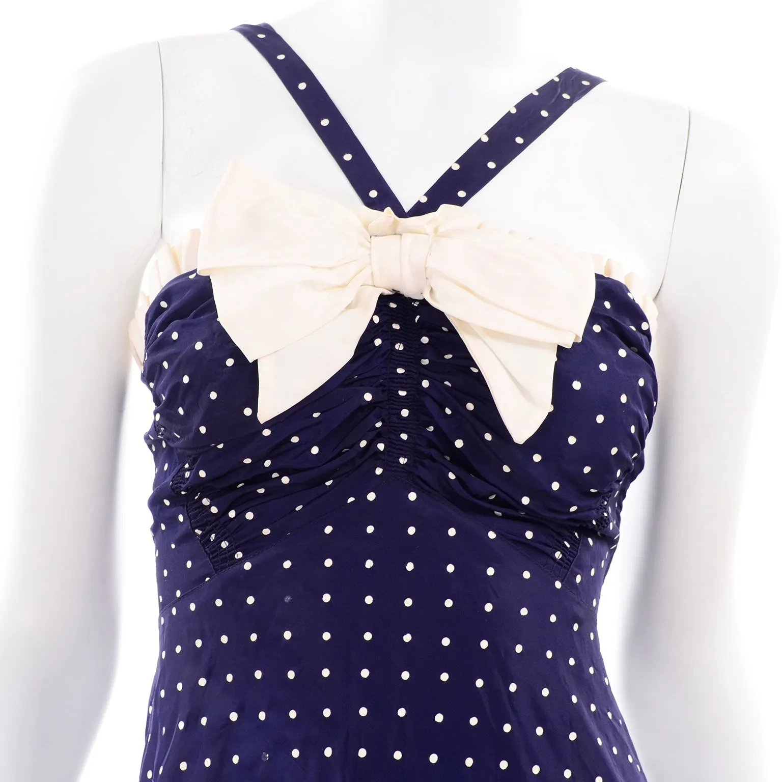 1940s Navy Blue & White Polka Dot Halter Dress w/ Bolero Jacket