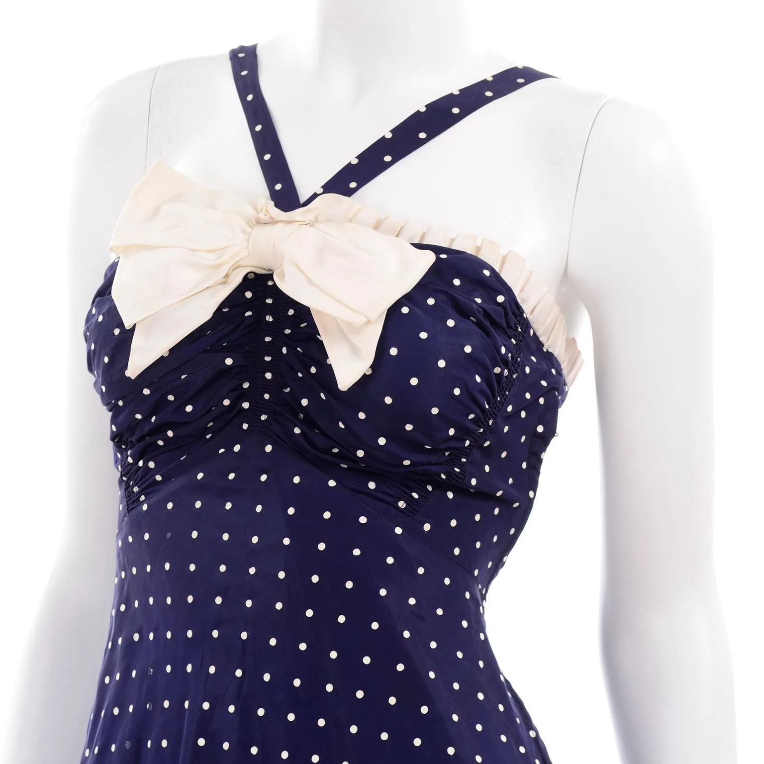 1940s Navy Blue & White Polka Dot Halter Dress w/ Bolero Jacket