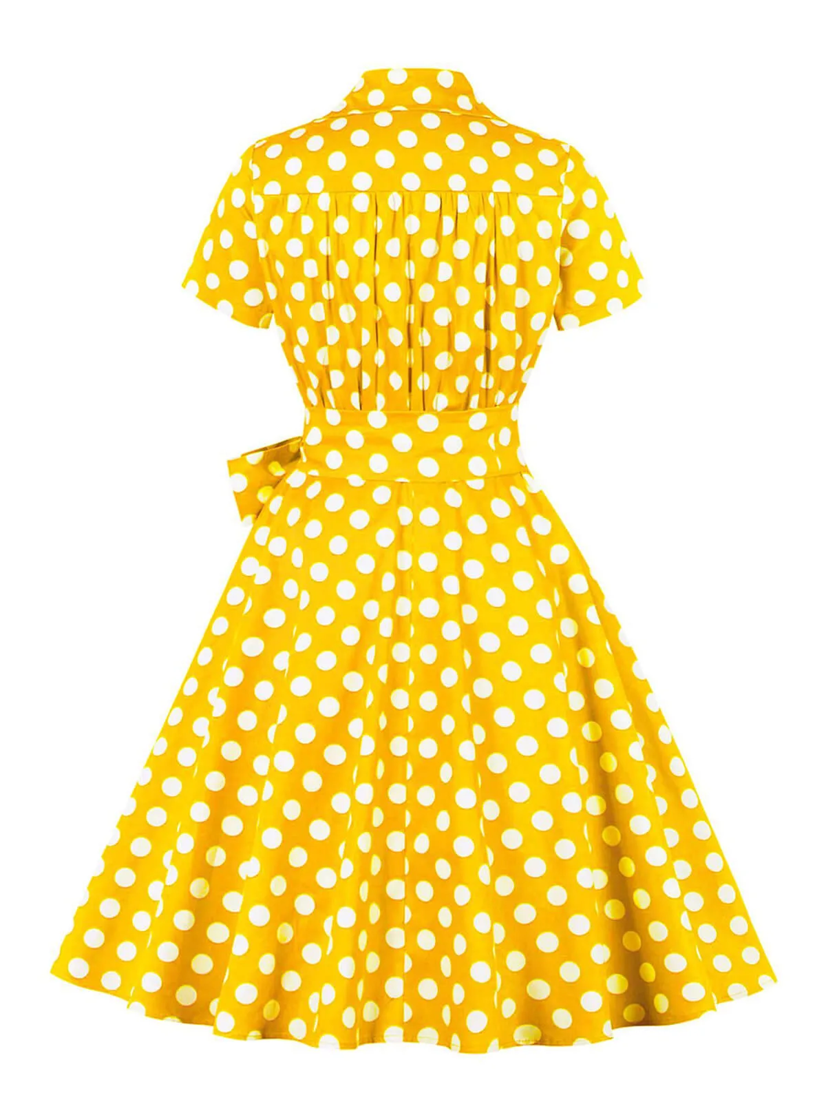 1950s Polka Dots Waist Tie Lapel Dress