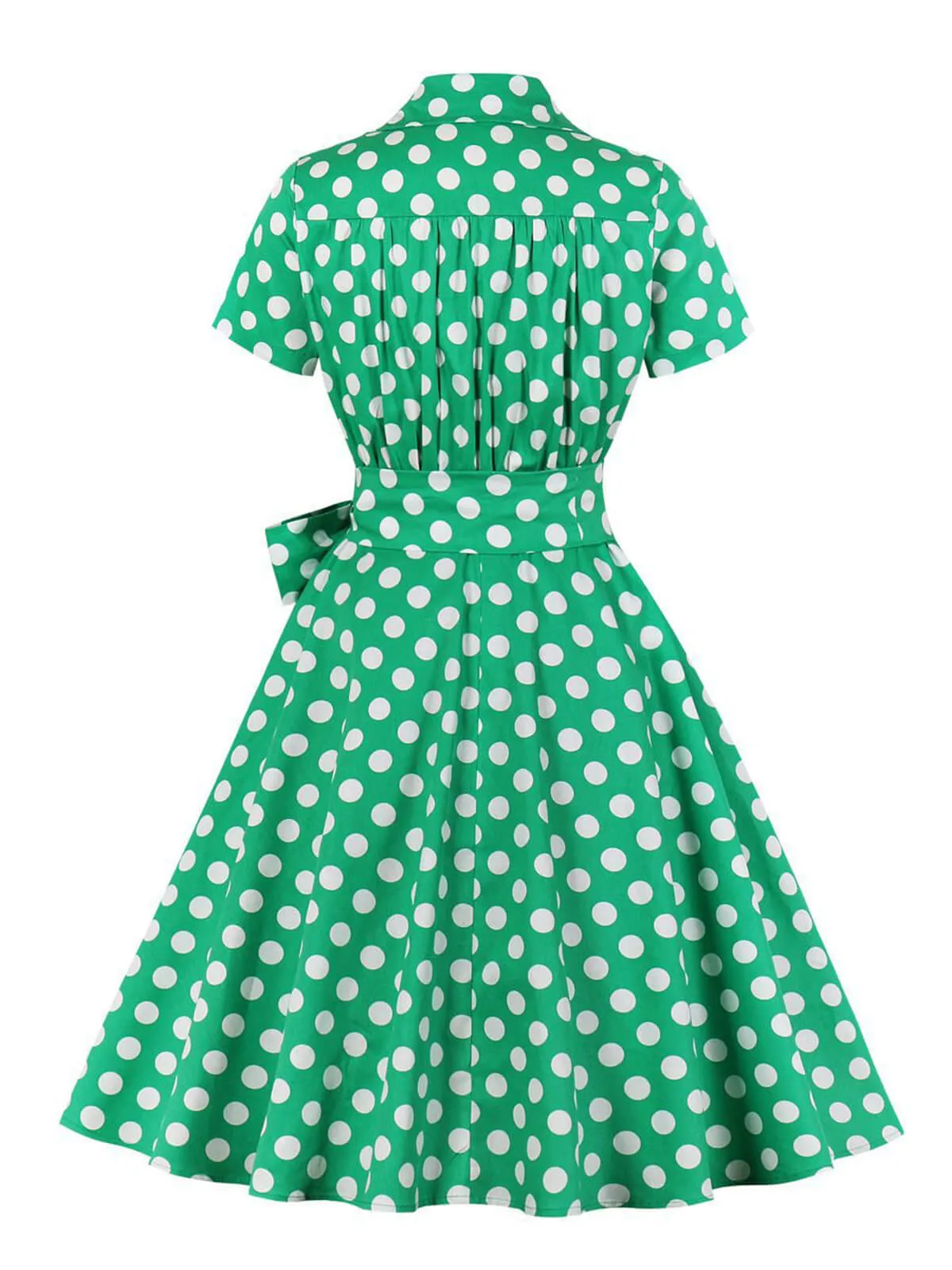 1950s Polka Dots Waist Tie Lapel Dress