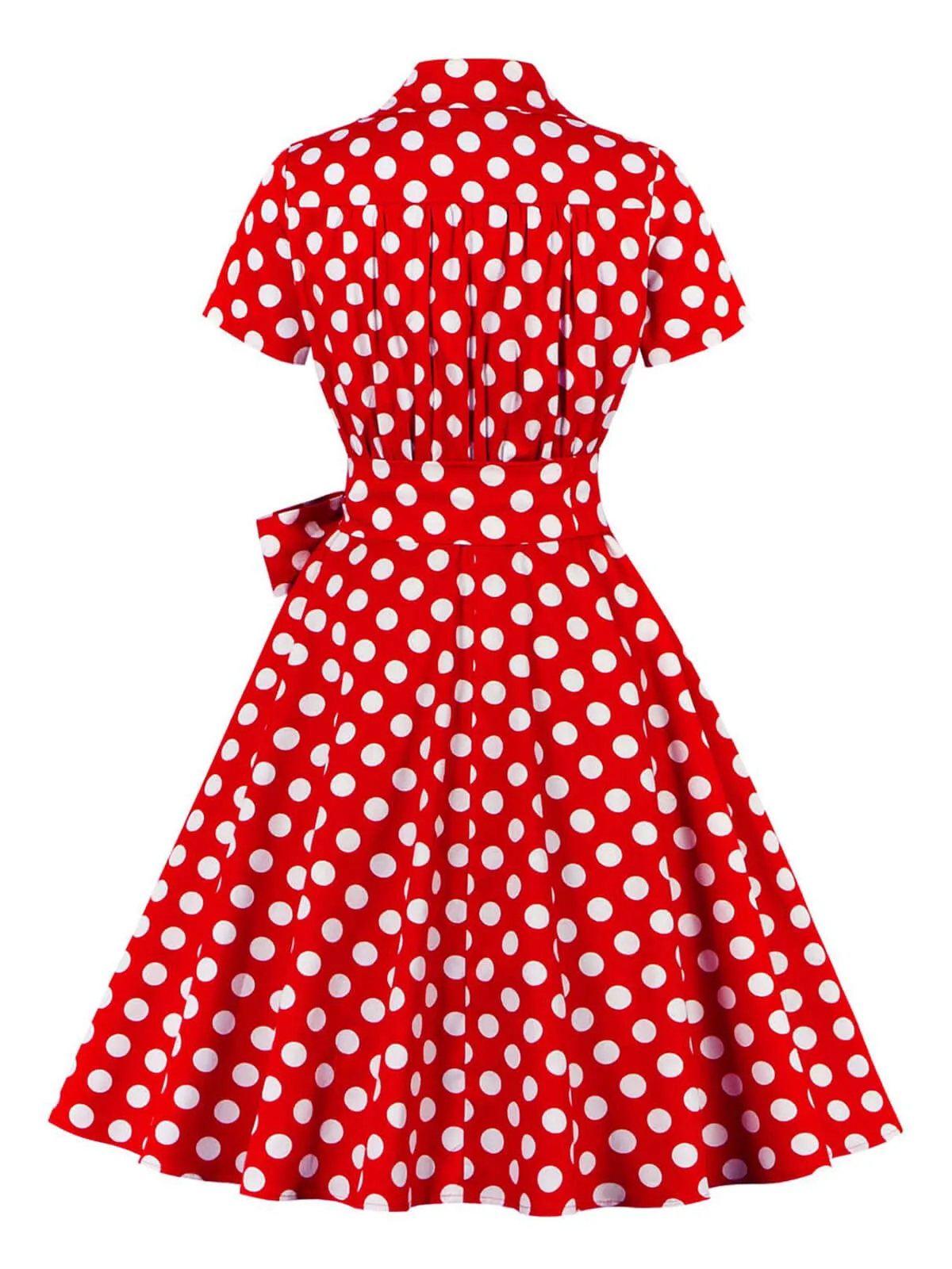 1950s Polka Dots Waist Tie Lapel Dress