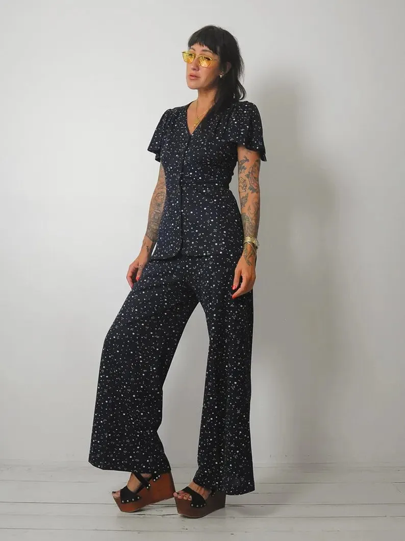 1970's Navy Constellation Pant Set