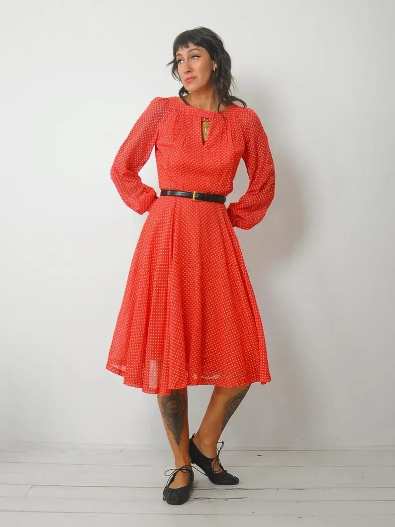 1970's Red Polka Dot Shirt Dress