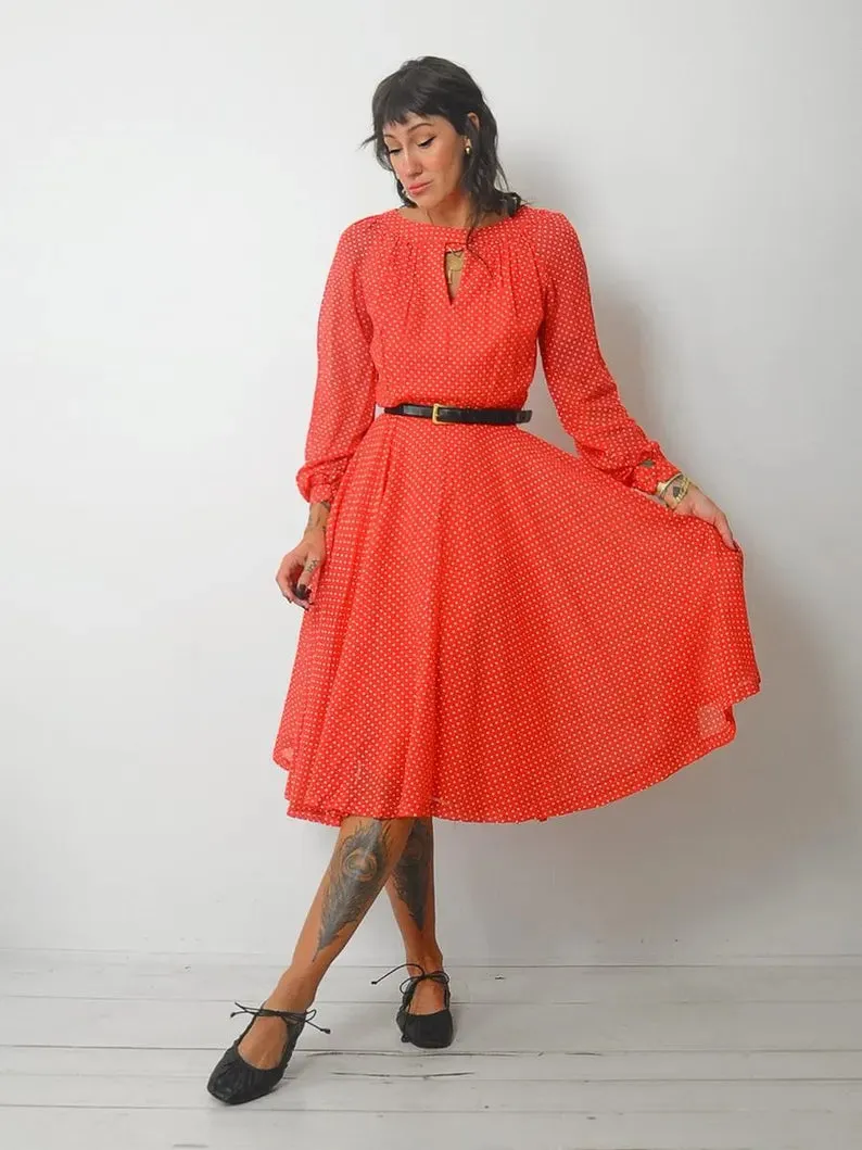 1970's Red Polka Dot Shirt Dress