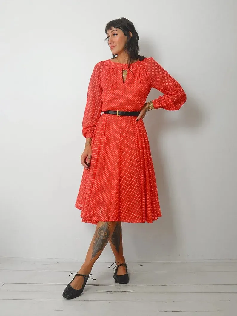 1970's Red Polka Dot Shirt Dress