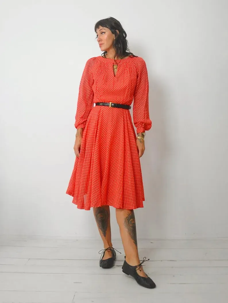 1970's Red Polka Dot Shirt Dress