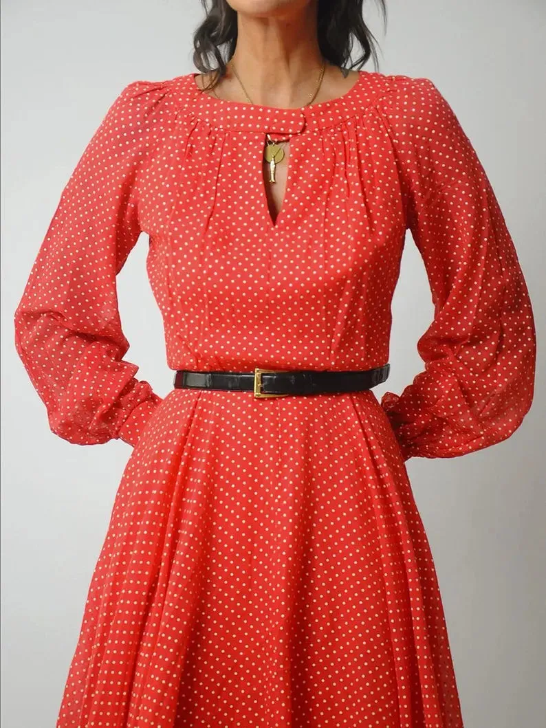 1970's Red Polka Dot Shirt Dress