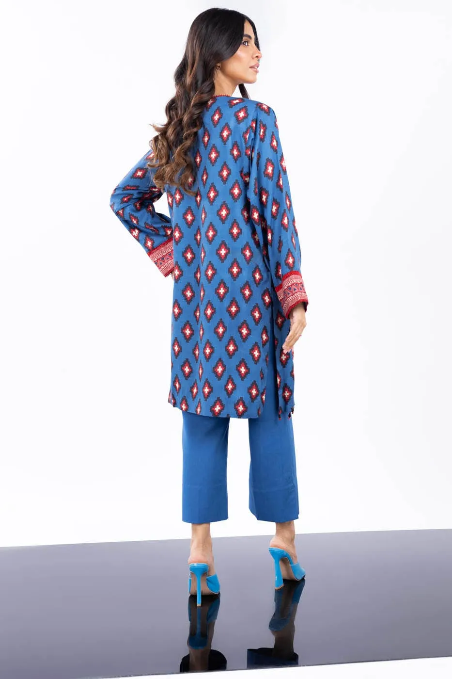 2 Pc Printed Corduroy Suit With Corduroy Trouser