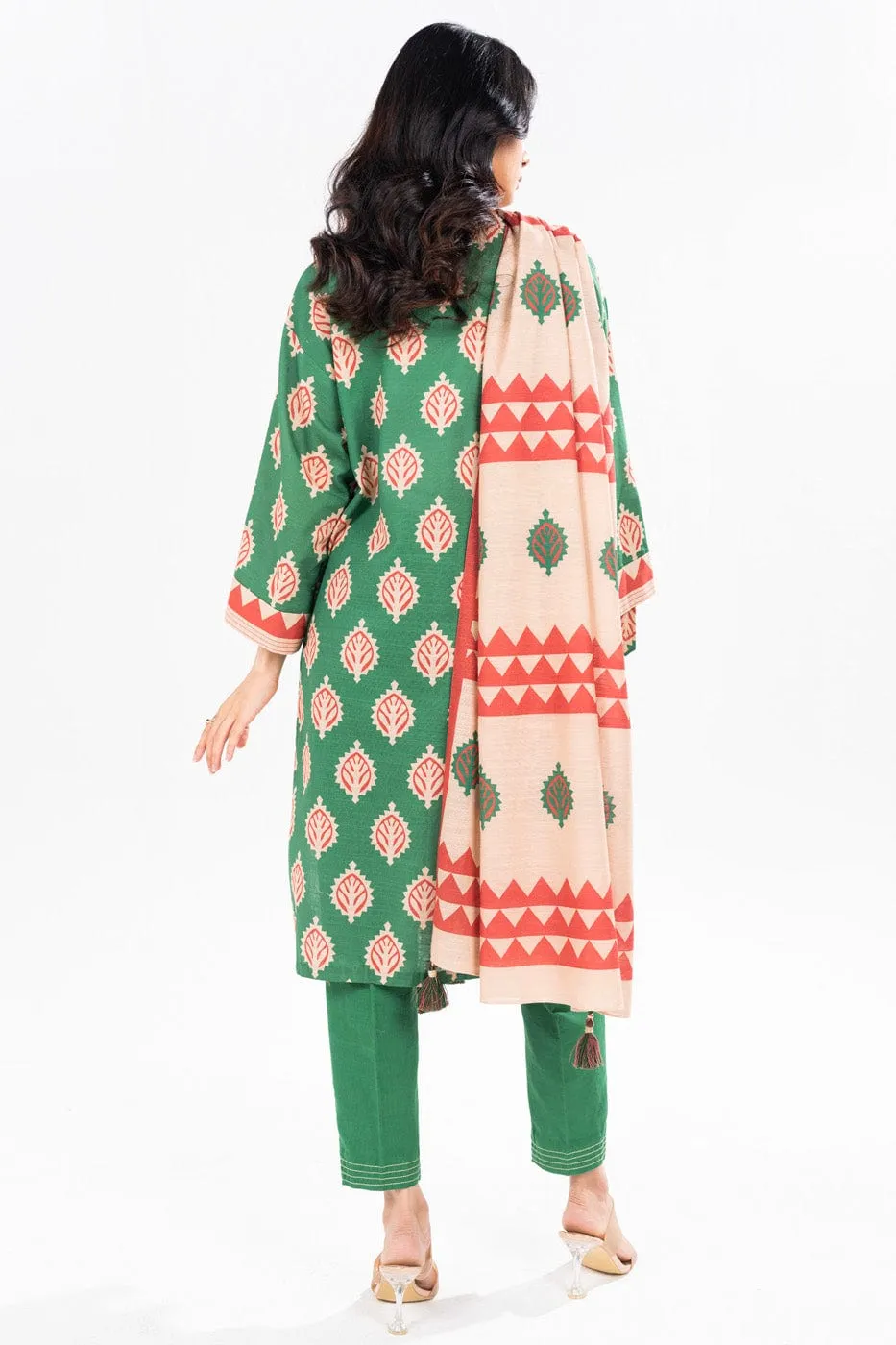 2 Pc Printed Khaddar Shirt With Khaddar Dupatta